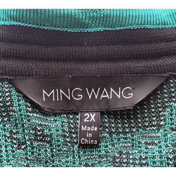 Ming Wang Womens 2X Open-Front Knit Cardigan Jacket Kelly Green Abstract Print - Picture 4 of 9